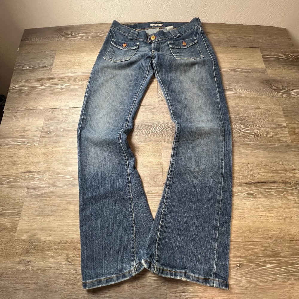 Levi's 504 Slouch Flare Jeans Womens 9 M Blue Low Rise Flap Pocket Y2K Denim